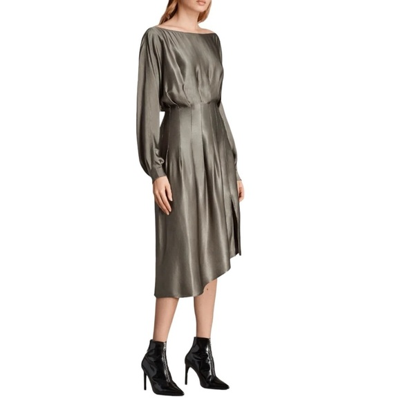 All Saints Dresses & Skirts - All Saints Ela Dress Metallic Asymmetrical Grey US 8